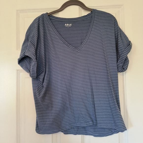 Able Tops - Able Women's Navy Striped Short Sleeve Tee